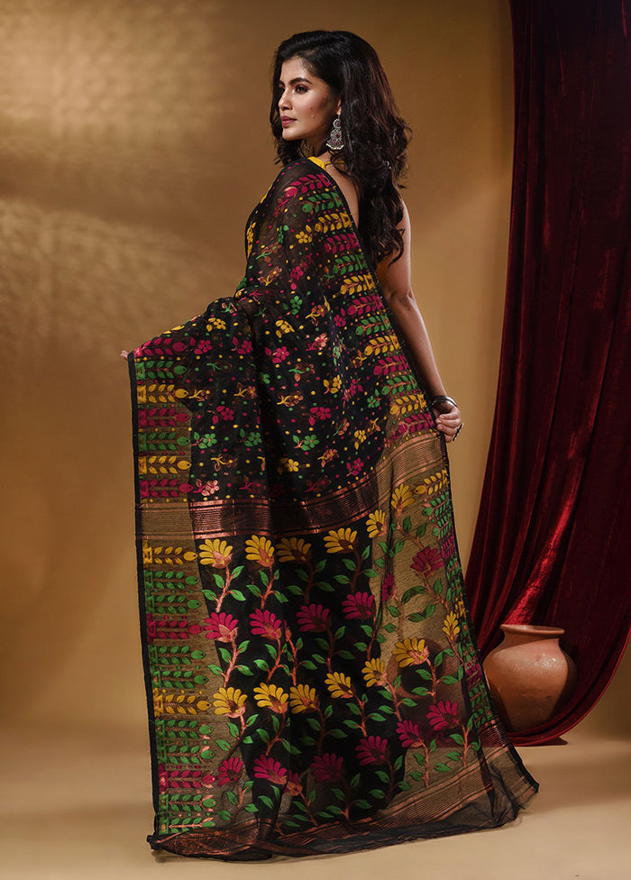 Black Tant Jamdani Saree With Blouse Piece - Indian Silk House Agencies