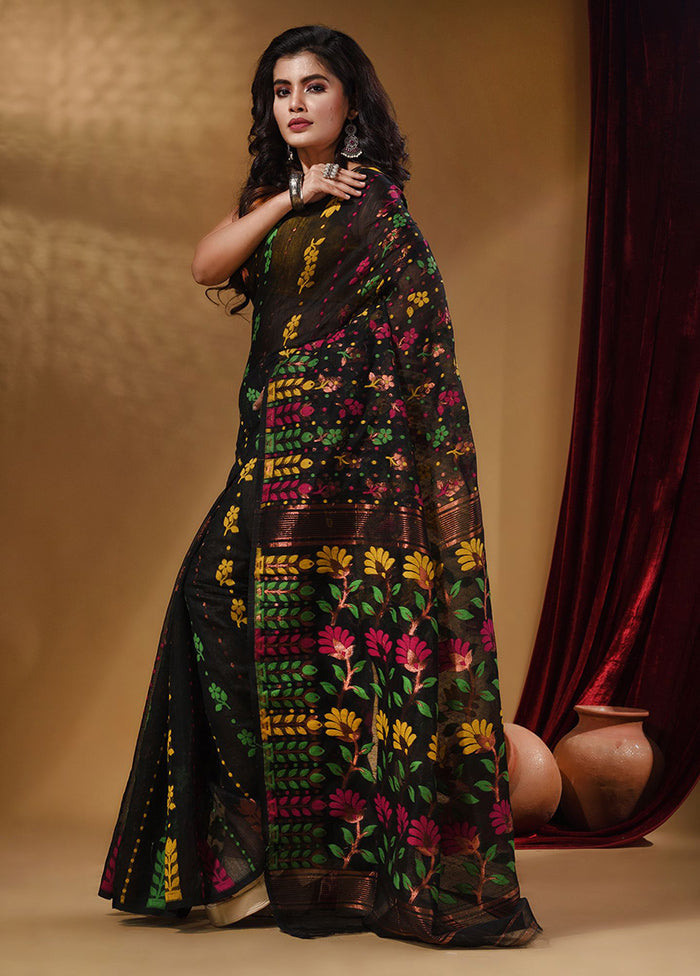 Black Tant Jamdani Saree With Blouse Piece - Indian Silk House Agencies