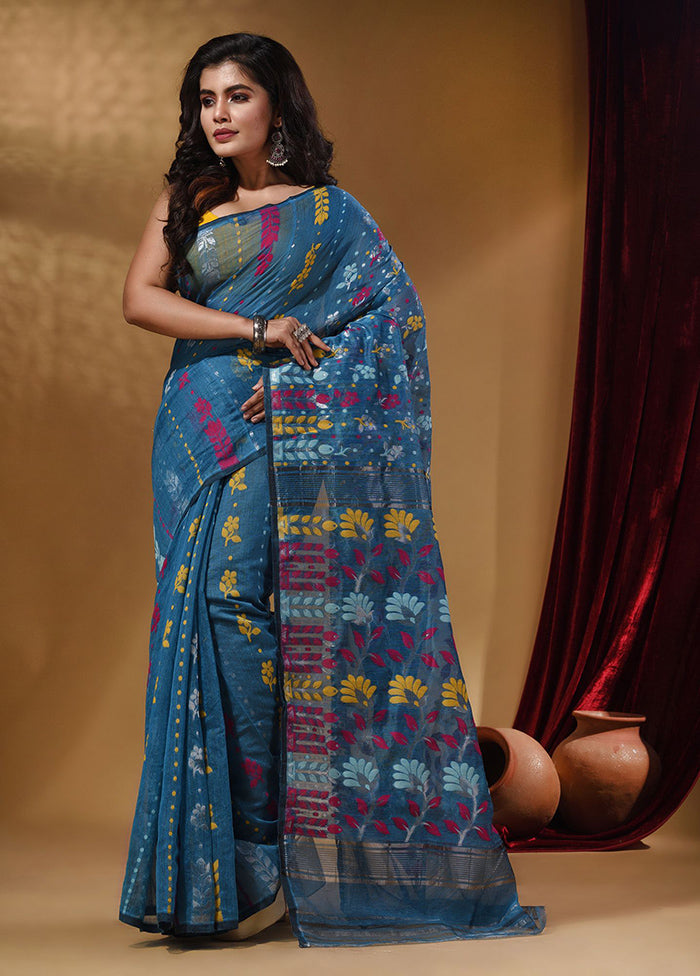 Blue Tant Jamdani Saree With Blouse Piece - Indian Silk House Agencies