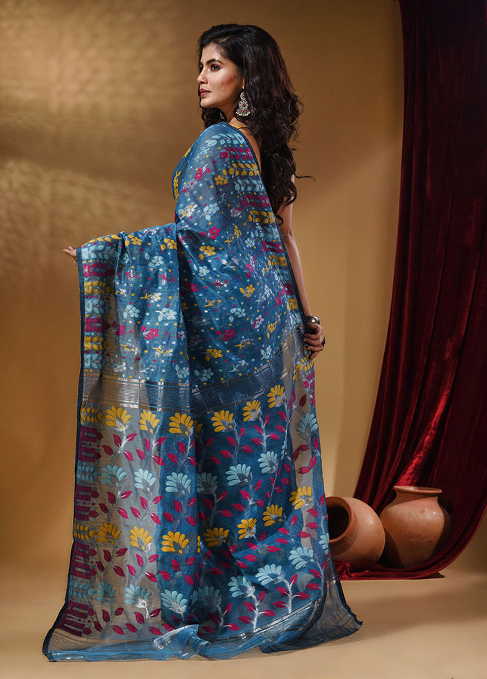 Blue Tant Jamdani Saree With Blouse Piece - Indian Silk House Agencies