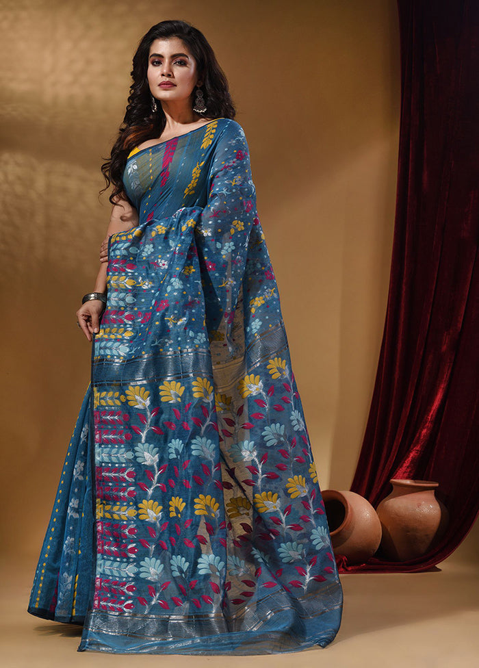 Blue Tant Jamdani Saree With Blouse Piece - Indian Silk House Agencies