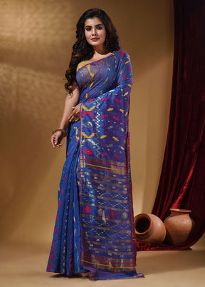 Blue Tant Jamdani Saree With Blouse Piece - Indian Silk House Agencies