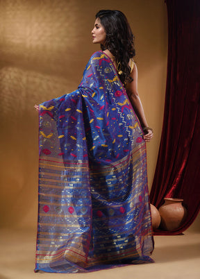 Blue Tant Jamdani Saree With Blouse Piece - Indian Silk House Agencies