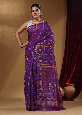 Violet Tant Jamdani Saree With Blouse Piece - Indian Silk House Agencies