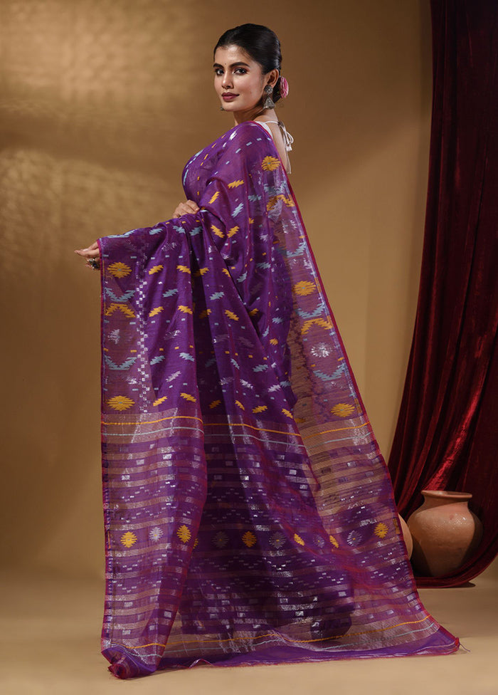 Violet Tant Jamdani Saree With Blouse Piece - Indian Silk House Agencies