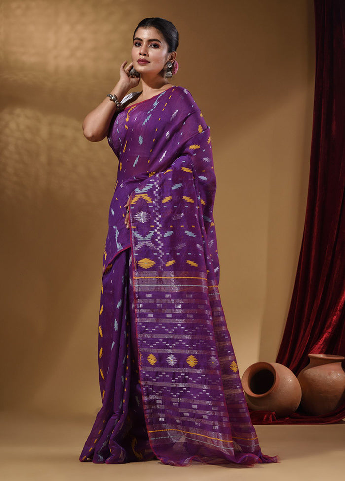 Violet Tant Jamdani Saree With Blouse Piece - Indian Silk House Agencies