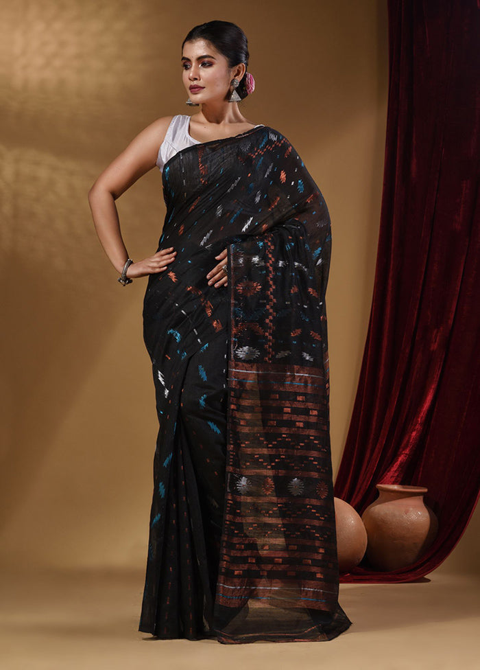 Black Tant Jamdani Saree With Blouse Piece - Indian Silk House Agencies