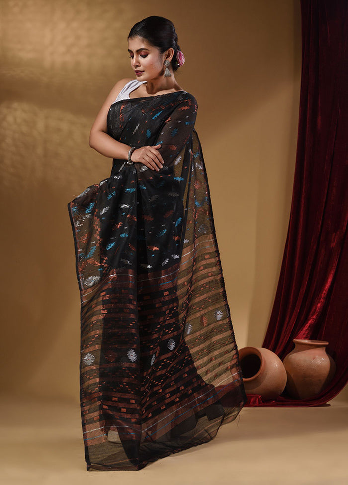 Black Tant Jamdani Saree With Blouse Piece - Indian Silk House Agencies