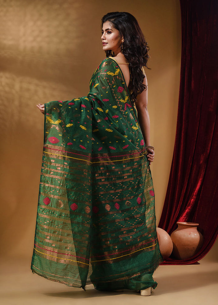 Green Tant Jamdani Saree With Blouse Piece - Indian Silk House Agencies