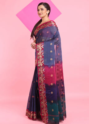 Grey Cotton Woven Work Saree Without Blouse Piece