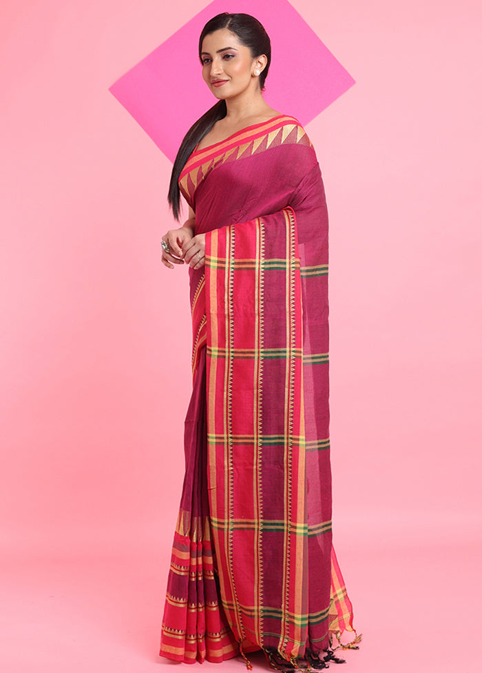 Fuchsia Cotton Saree With Blouse Piece