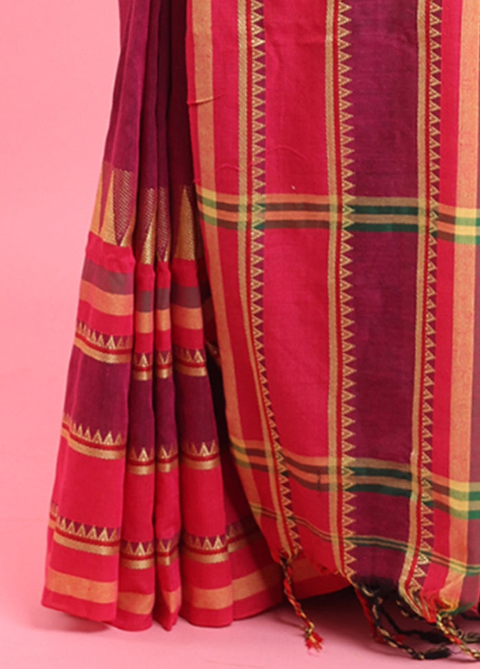 Fuchsia Cotton Saree With Blouse Piece