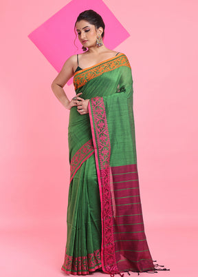 Green Cotton Saree With Blouse Piece