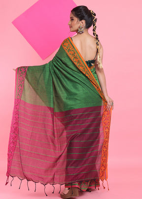 Green Cotton Saree With Blouse Piece