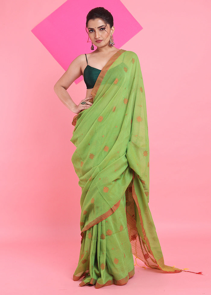 Light Green Cotton Saree With Blouse Piece