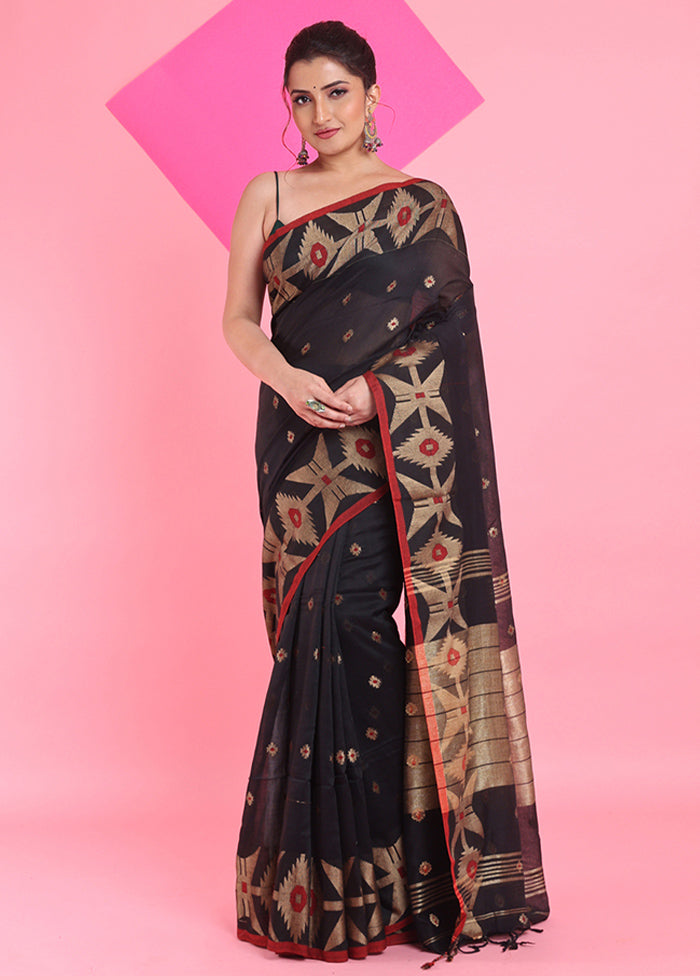 Black Cotton Saree With Blouse Piece