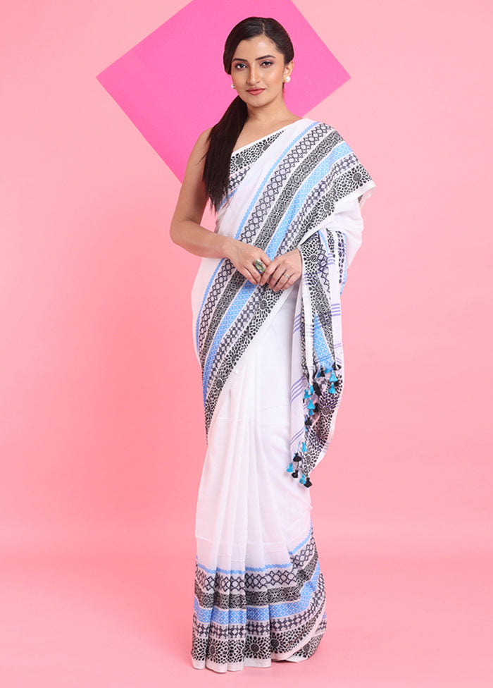 White Cotton Saree With Blouse Piece