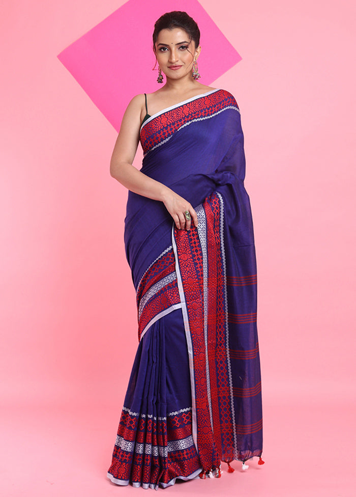 Blue Cotton Saree With Blouse Piece