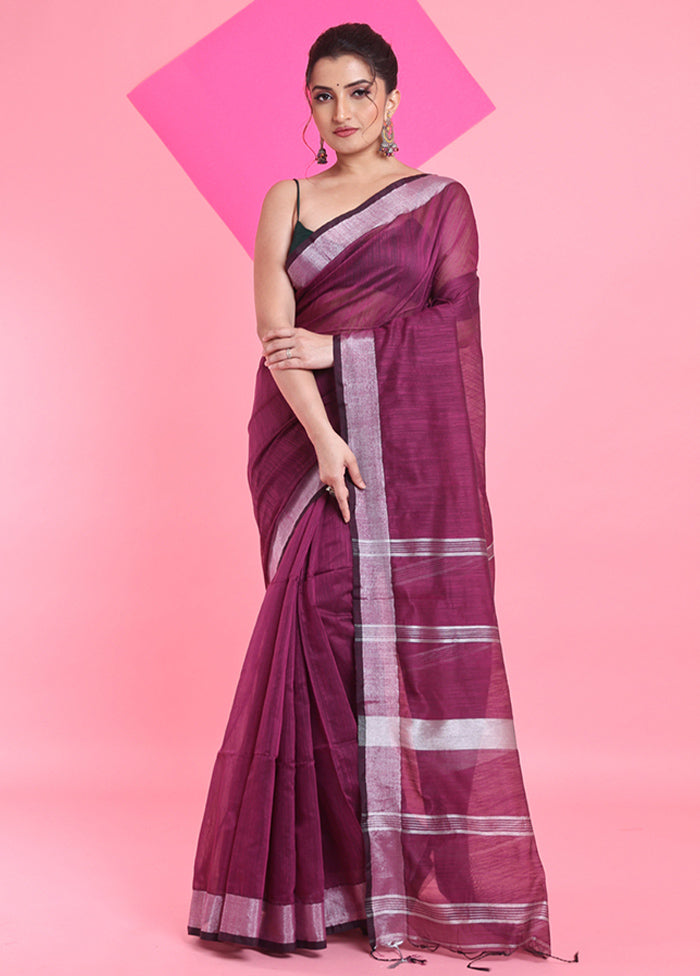 Purple Cotton Saree With Blouse Piece