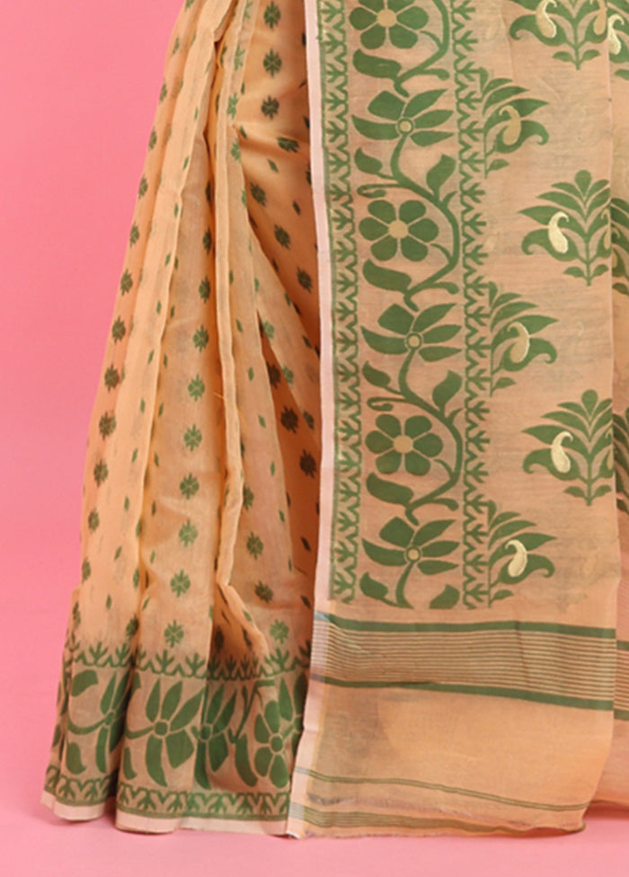 Cream Cotton Woven Work Saree Without Blouse Piece