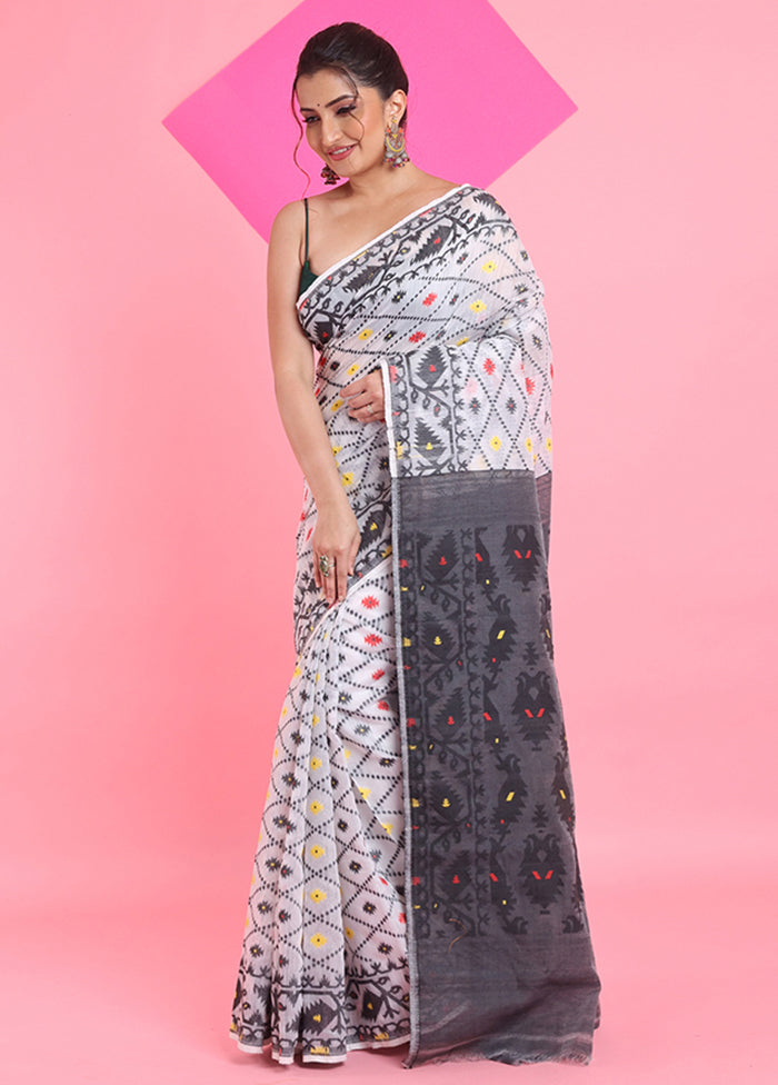 White Cotton Woven Work Saree Without Blouse Piece