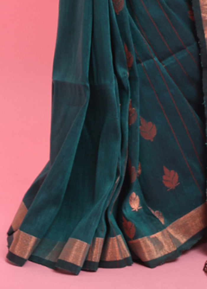 Teal Linen Silk Saree With Blouse Piece