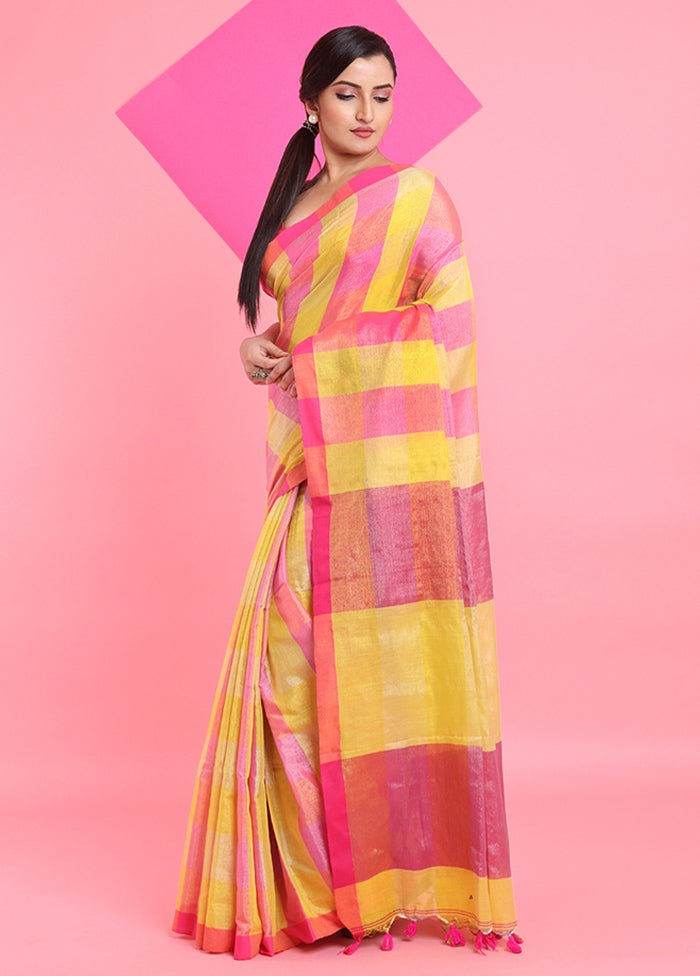 Yellow Spun Silk Saree With Blouse Piece