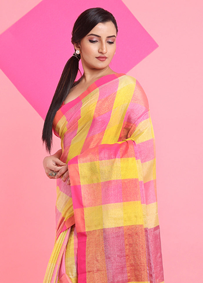 Yellow Spun Silk Saree With Blouse Piece