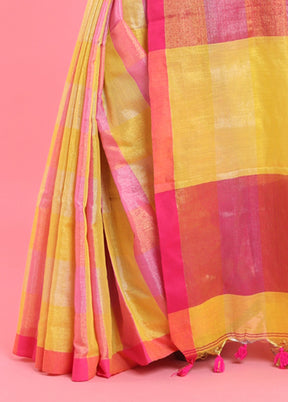 Yellow Spun Silk Saree With Blouse Piece