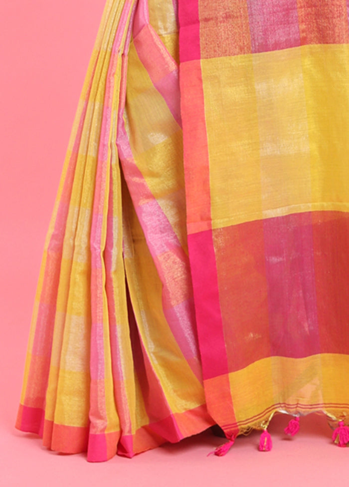 Yellow Spun Silk Saree With Blouse Piece