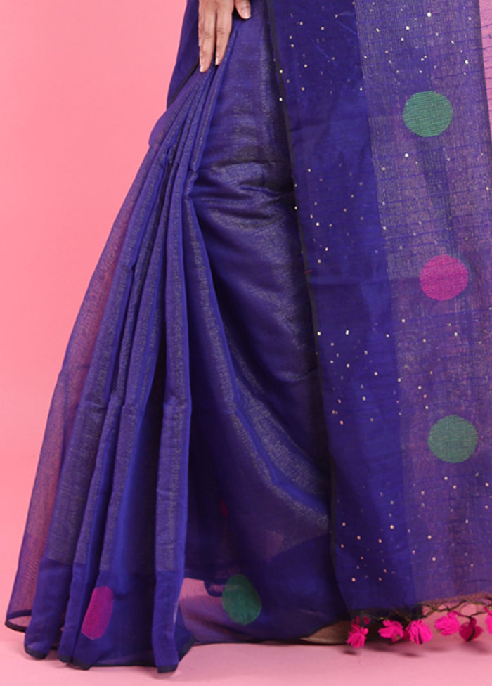 Blue Spun Silk Saree With Blouse Piece