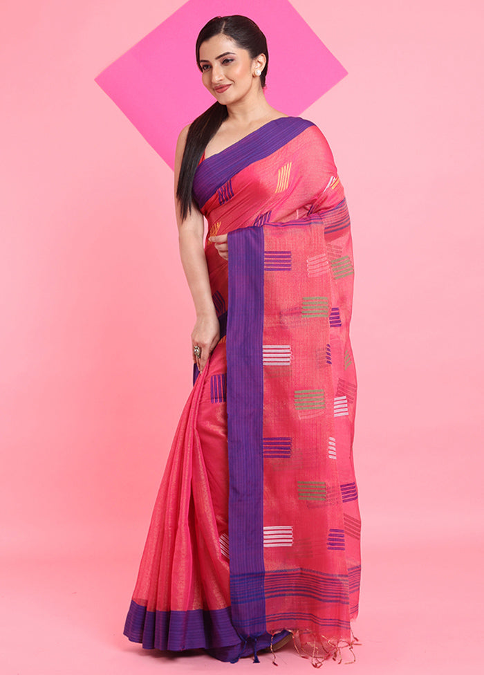 Pink Spun Silk Saree With Blouse Piece