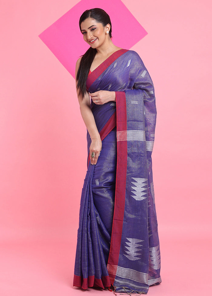 Blue Spun Silk Saree With Blouse Piece