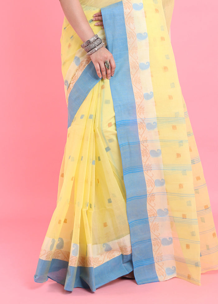 Yellow Cotton Woven Work Saree Without Blouse Piece