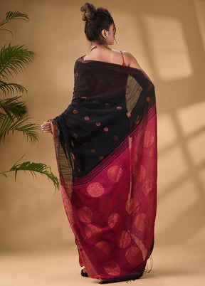 Black Cotton Saree With Blouse Piece - Indian Silk House Agencies