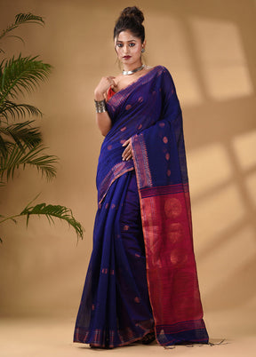 Blue Cotton Saree With Blouse Piece - Indian Silk House Agencies