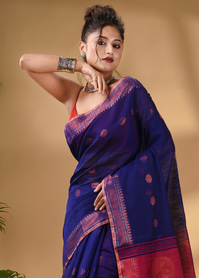 Blue Cotton Saree With Blouse Piece - Indian Silk House Agencies