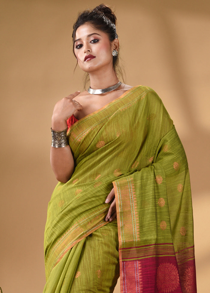 Lime Green Cotton Saree With Blouse Piece - Indian Silk House Agencies