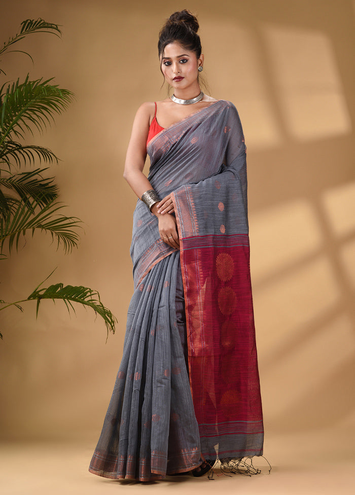 Grey Cotton Saree With Blouse Piece - Indian Silk House Agencies