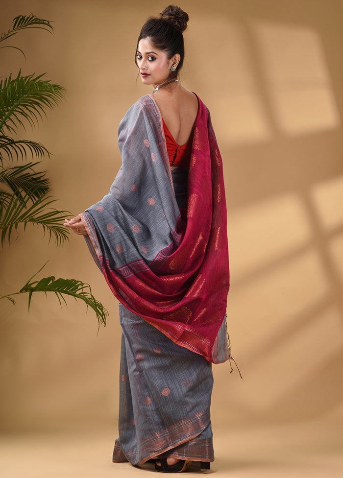 Grey Cotton Saree With Blouse Piece - Indian Silk House Agencies