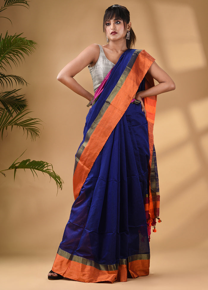 Blue Cotton Saree With Blouse Piece - Indian Silk House Agencies