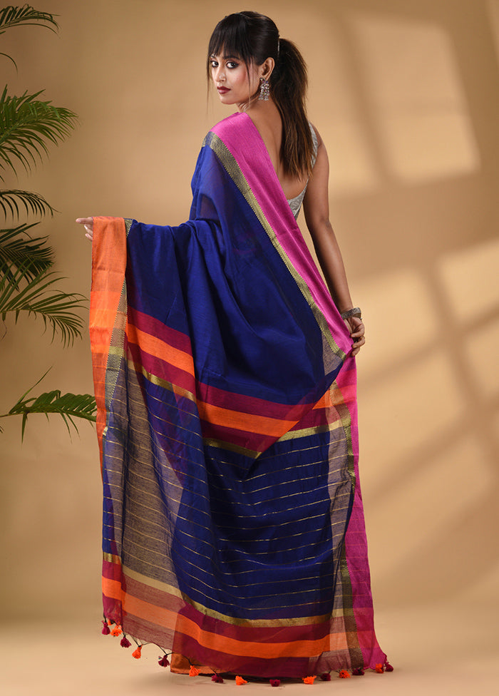 Blue Cotton Saree With Blouse Piece - Indian Silk House Agencies