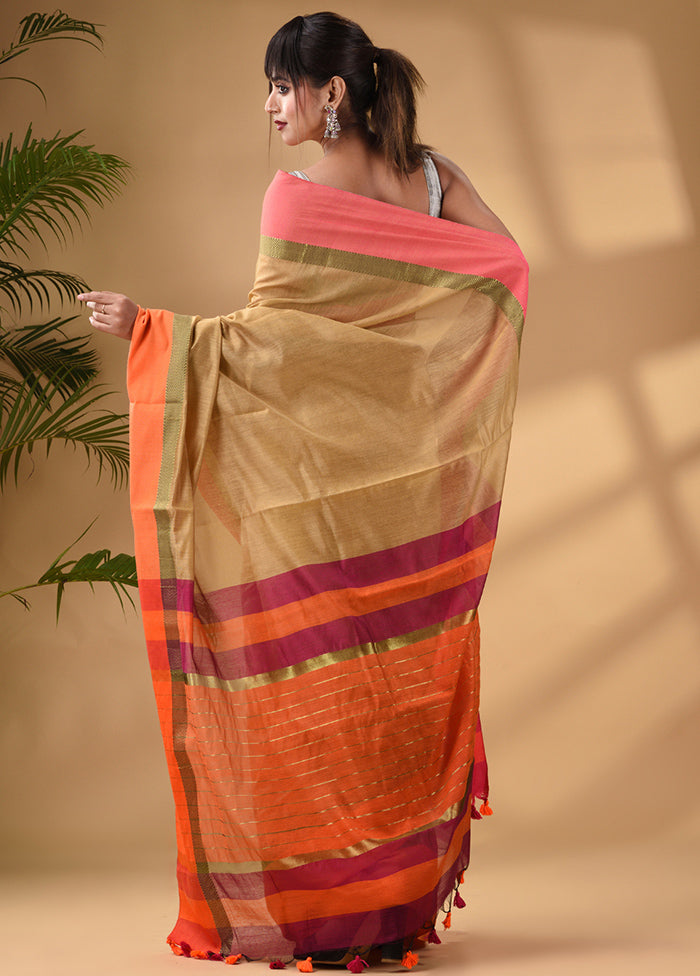 Beige Cotton Saree With Blouse Piece - Indian Silk House Agencies