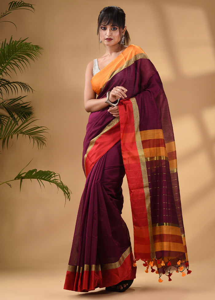 Magenta Cotton Saree With Blouse Piece - Indian Silk House Agencies