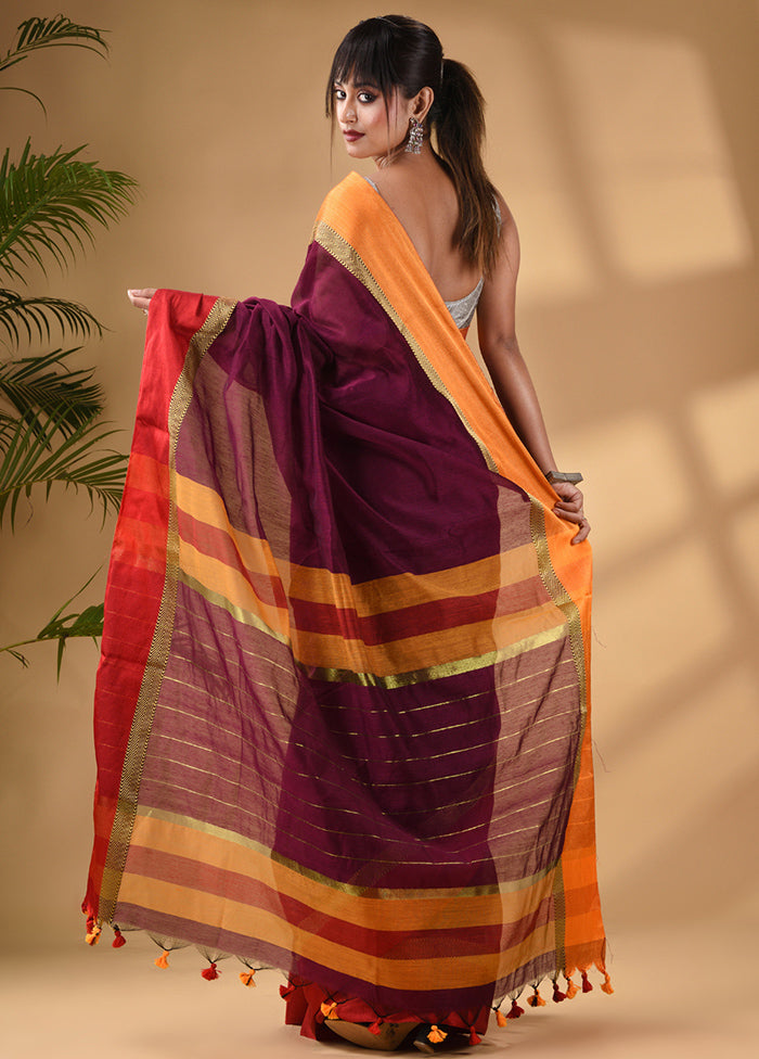 Magenta Cotton Saree With Blouse Piece - Indian Silk House Agencies