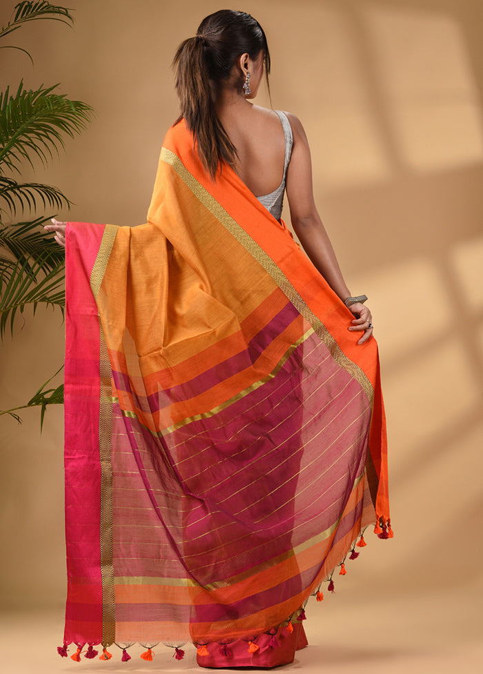 Mustard Cotton Saree With Blouse Piece - Indian Silk House Agencies