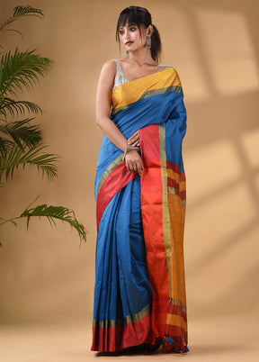 Blue Cotton Saree With Blouse Piece - Indian Silk House Agencies