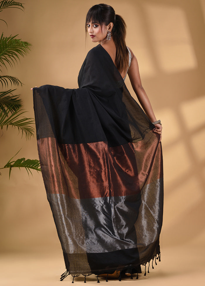 Black Pure Cotton Saree With Blouse Piece - Indian Silk House Agencies