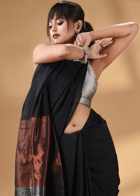 Black Pure Cotton Saree With Blouse Piece - Indian Silk House Agencies