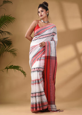 White Pure Cotton Saree With Blouse Piece - Indian Silk House Agencies